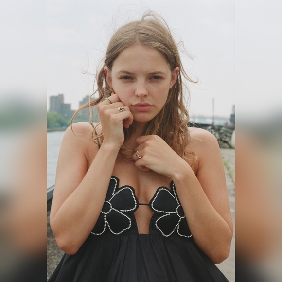 New Zara Rhinestone Floral Poplin Top - 7521/009 - Picture 6 of 15